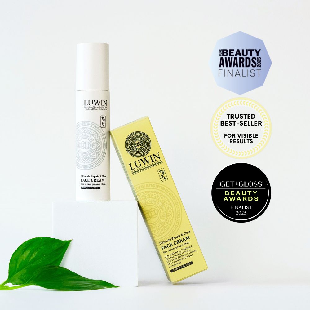 LUWIN Ultimate Repair & Clear Face Cream for acne-prone skin LUWIN Ultimate Repair & Clear Face Cream for acne-prone skin, award-winning skincare, with Pure Beauty Awards 2025 and Get The Gloss 2025 badges, and trusted best seller badge.