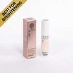 Best for brightening in top left corner of an image with LUWIN Power of brightening and rejuvenating face cream white bottle and silky light brown box next to each other.