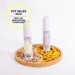 LUWIN All-rounder Facial Mist and Ultimate Repair & Clear Face Cream on a Yin-Yang bamboo tray. top left corner says Top seller duo - 100% UK cosmetic regulation compliant.