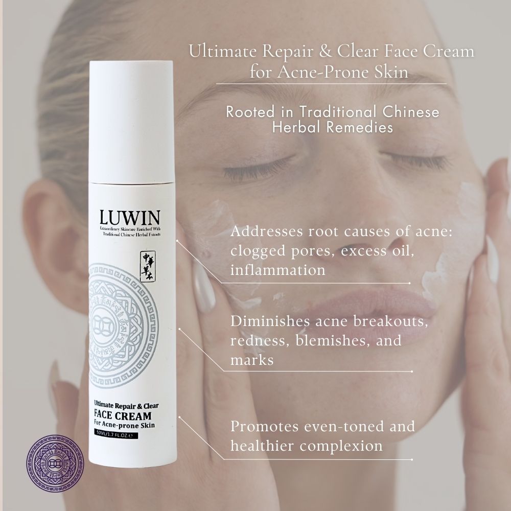 User 3C LUWIN Ultimate Repair & Clear Face Cream features anti-inflammatory, balances oil, promotes healthy complexion with Chinese herbs